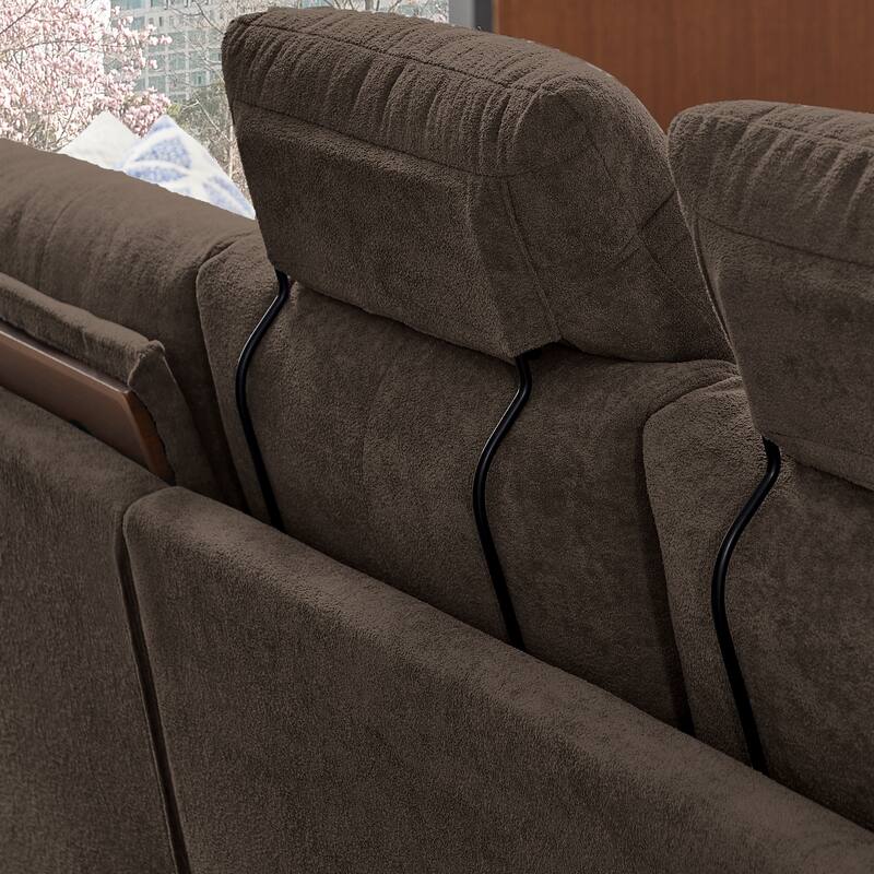 109" Modern 4 Seaters Towelling Sectional Sofa with Hidden Coffee Table Adjustable Headrest and Large Storage Space