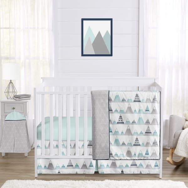 slide 2 of 6, Sweet Jojo Designs Navy Blue, Aqua & Grey Aztec Mountains Collection Baby Boy or Girl Unisex 4-piece Bumperless Crib Bedding Set
