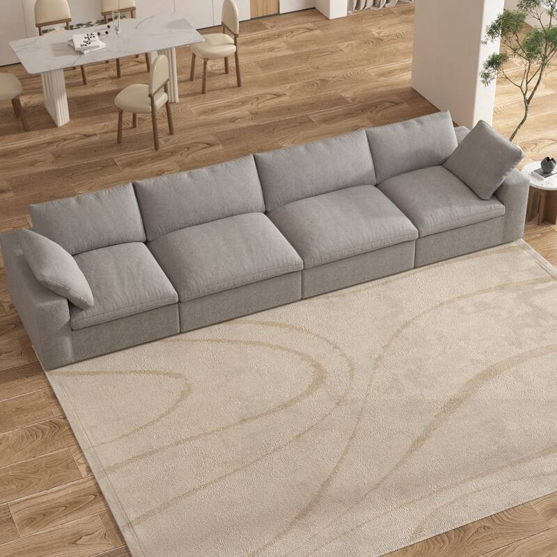 160'' Modern Linen Upholstery 4 Piece Sectional Sofa Minimalism Commix Down Filled Modular Couches