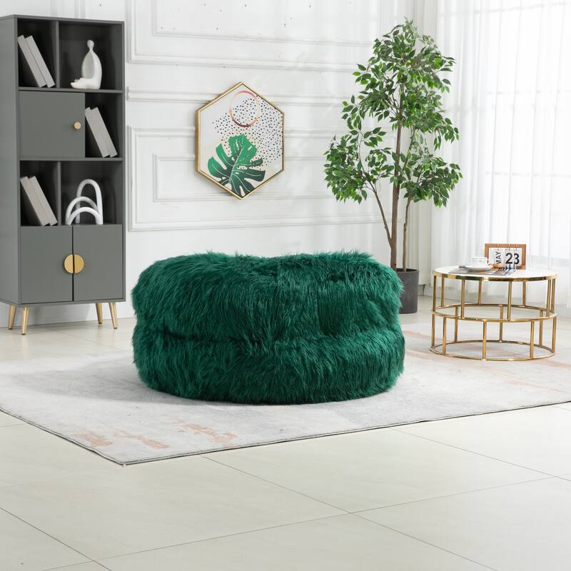Fluffy Bean Bag Chair with Ottoman, Comfy Bean Bag Lounger for Adults and Kids, Ultra Soft Lazy Sofa Chair with Memory Foam