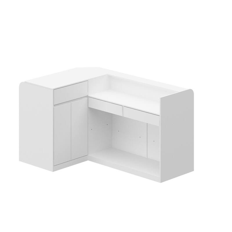 Corner Reception Station Multi-Level Display Shelves Workspaces Table - 70.9"