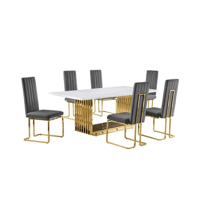 Best Quality Furniture D312/3-SC340-7 Dining Set with 79" White Marble Top