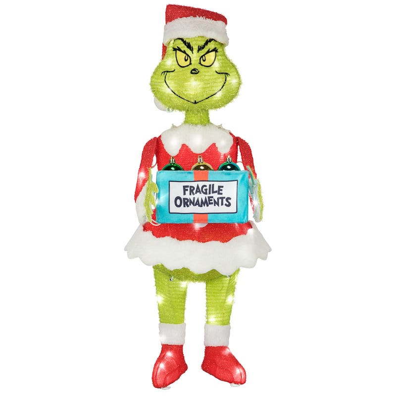 3D Holiday Lighted Tinsel Sculpture-Grinch w/Ornament Box-30"-Dr. Seuss