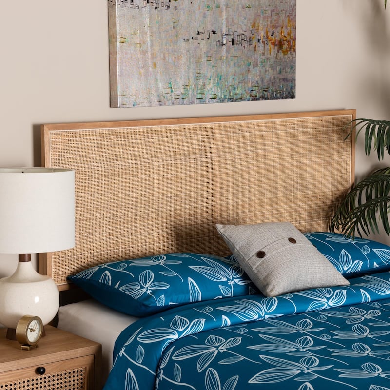 bali & pari Aurelia Modern Bohemian Bayur Wood and Natural Rattan Headboard