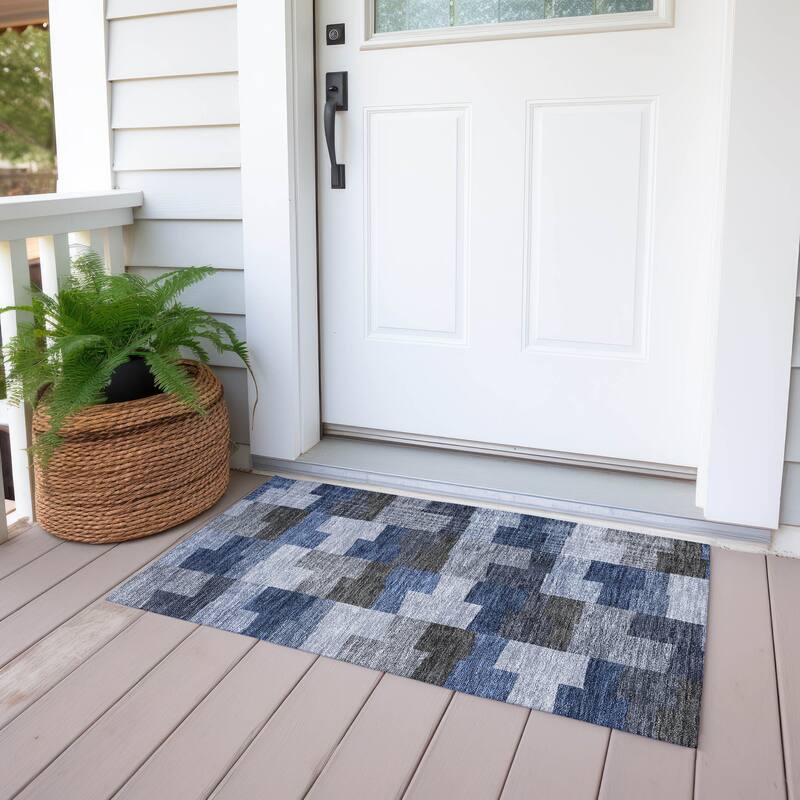 Machine Washable Indoor/ Outdoor Chantille Modern Blocks Rug