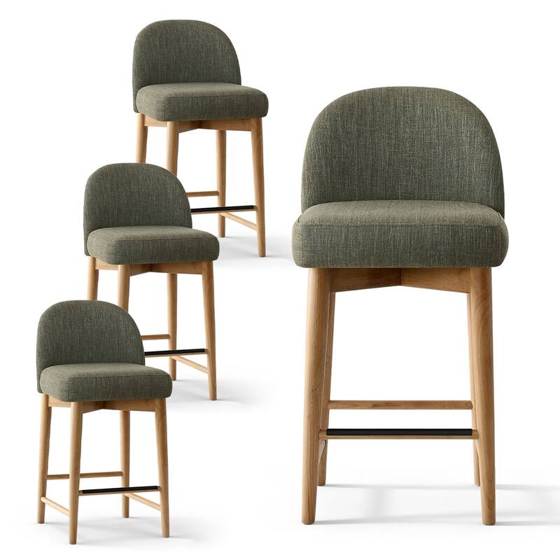 25.5" Seat Height Upholstered Counter Stool With Solid Wood Legs (Set of 4) - Green