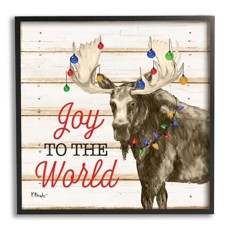 Stupell Moose with Festive Lights Framed Giclee Art Design by Paul Brent - 24 x 24 - Black