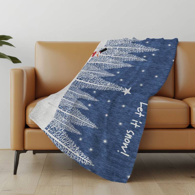 Premium Machine Washable ASB223 Christmas Snowman Sherpa Throw Blanket - Blue - 4'2" x 5'10"