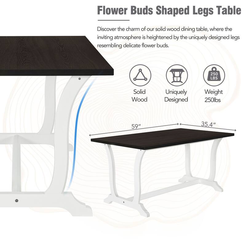 Farmhouse 6Piece Trestle Dining Table Set with Upholstered Dining
