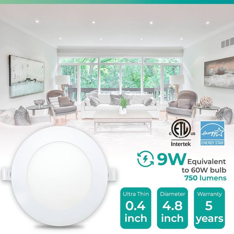 Infibrite 4 Inch 3000K/4000K/5000K Selectable 9W 750 LM Ultra-Slim LED Ceiling Light with J-Box, Flush, Dimmable (12 Pack)