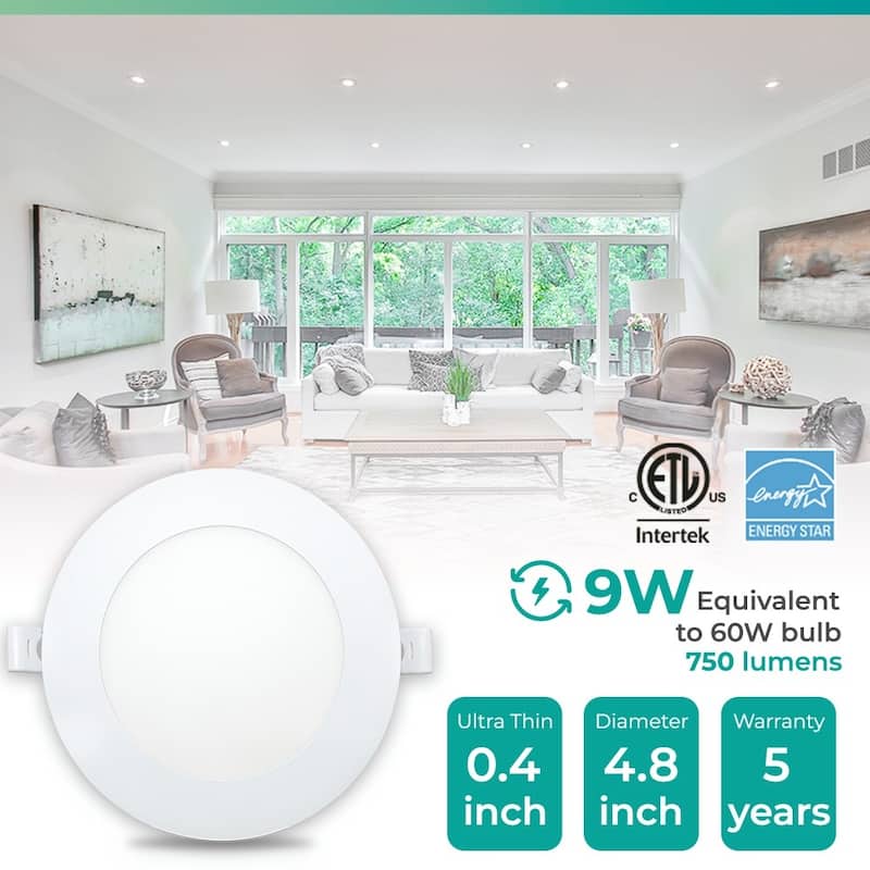 Infibrite 4 Inch 4000K Cool White 9W 750 LM Ultra-Slim LED Ceiling Light with Junction Box, Flush Mount, Dimmable (12 Pack)