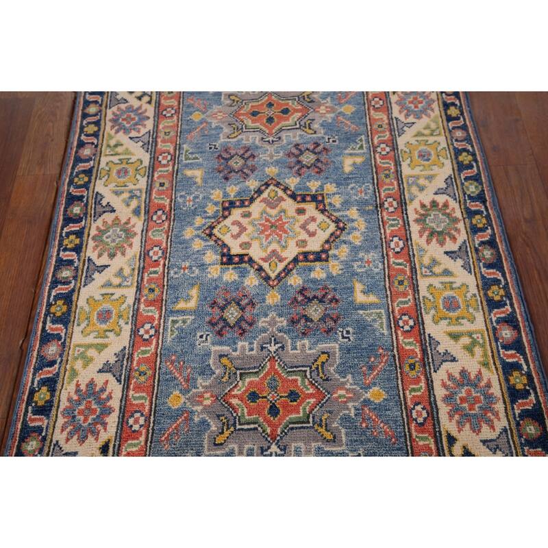 Blue Kazak Foyer Rug Handmade Floral Wool Handmade Wool Carpet - 2'7" x 4'0"