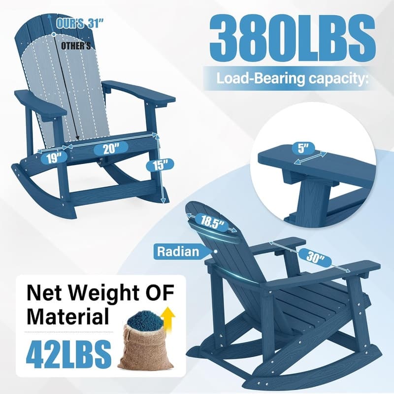WINSOON HIPS All Weather Outdoor Indoor Oversized Rocking Chair,Adirondack Rocking Chair Set of 4