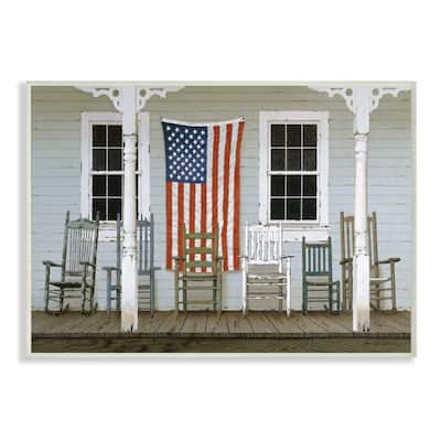 Stupell Distressed Rocking Chair Porch Americana Realistic Painting Wood Wall Art - Multi-Color