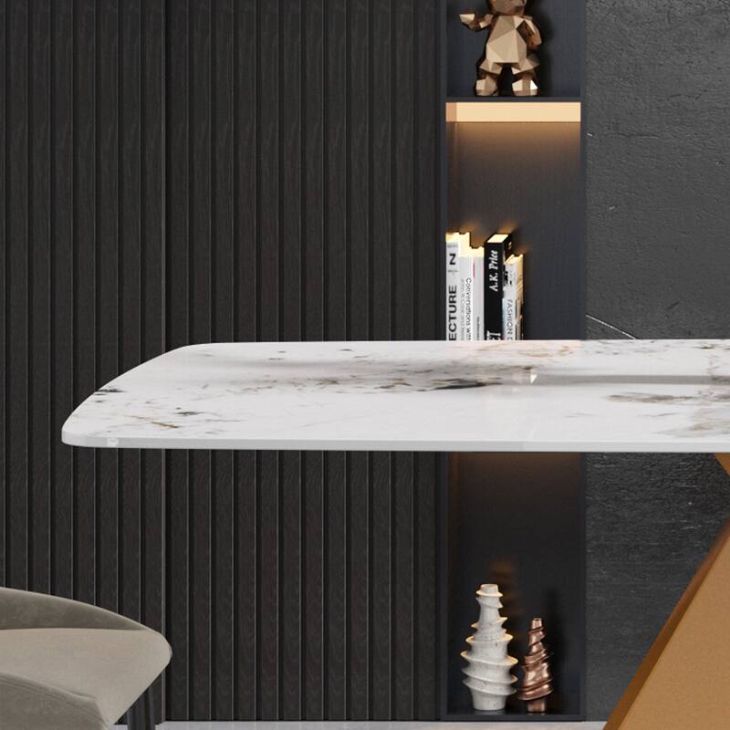 63"Modern artificial stone pandora white curved metal leg dining table -6 people