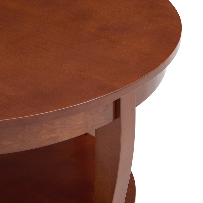 Traditional Round Coffee Table with Open Storage Shelf,2-Tier Storage Wood Center Circle Accent Table for Living Room