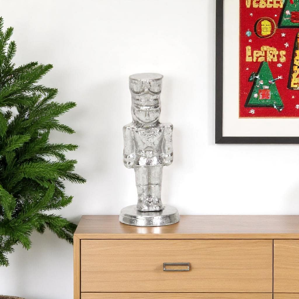 HomeRoots 6" Silver Cast Iron Christmas Nutcracker Figurine - 2.25 in. x 5.50 in. x 2.25 in.