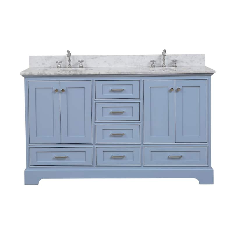 KitchenBathCollection Harper 60" Double Bathroom Vanity with Carrara Marble Top