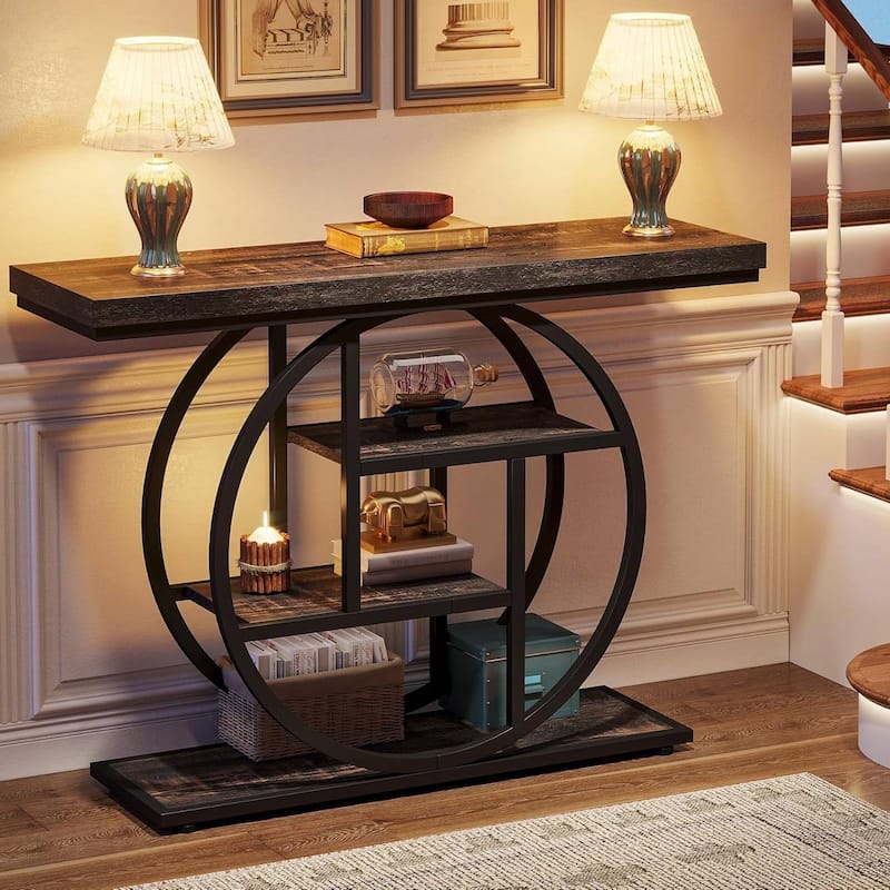 41 Inch Modern Entryway Console Table with Metal Frame and Wood Shelves for Living Room or Hallway - 11.81"D x 41.34"W x 31.5"H