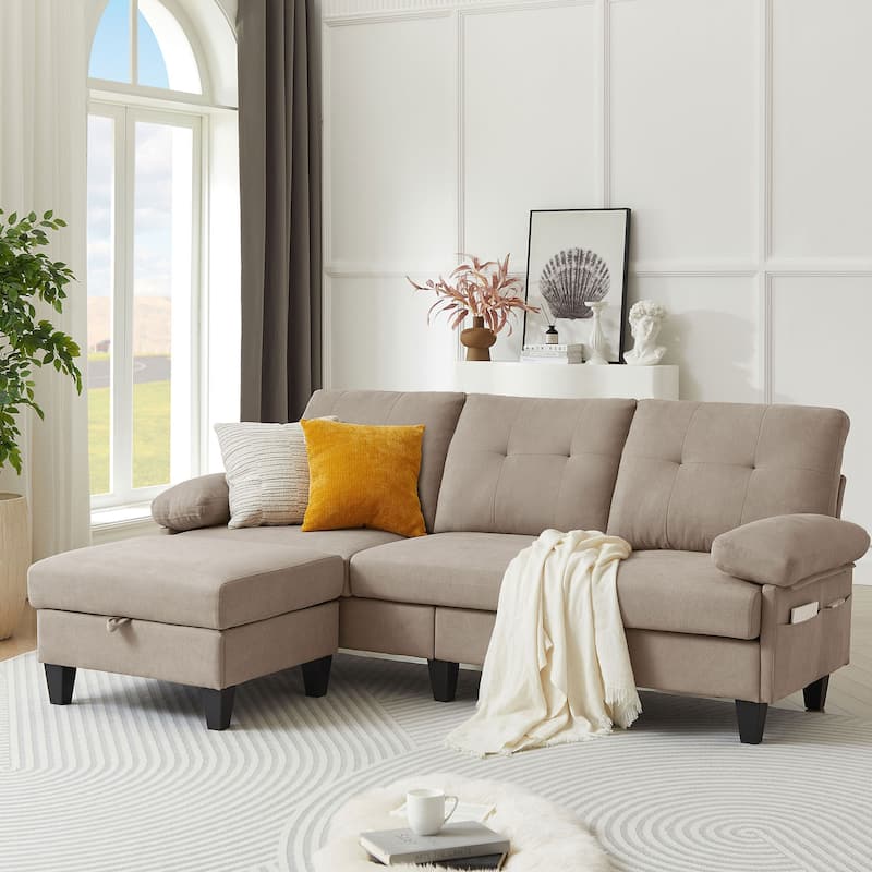 86.22" L Shaped Sectional Sofa with Side Storage Pockets