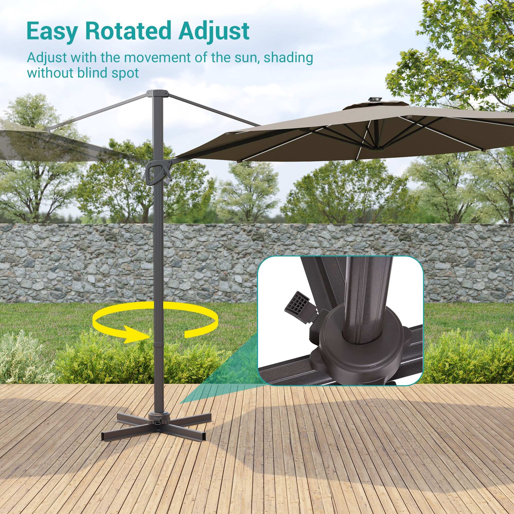 adjustable umbrella patio garden su 3 Pack Upgraded Plant Umbrellas for Outdoor Plants with 3 Tools, Height and Angle Sun Shade for Potted Plants, Flower Beds, Vegetables, UV Protection Garden Shade for Overall Dimension BONOSUKI Solar-powered 10FT Cantilever Patio
