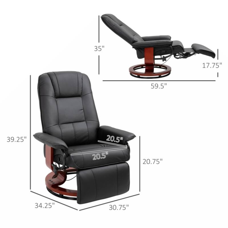 Faux Leather Manual Recliner, Adjustable Swivel Lounge Chair with Footrest, Armrest and Wrapped Wood Base, Black