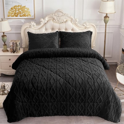 3 Pieces Sherpa Fleece Comforter Set Fluffy Comforter Bedding Set with 2 Pillowcases