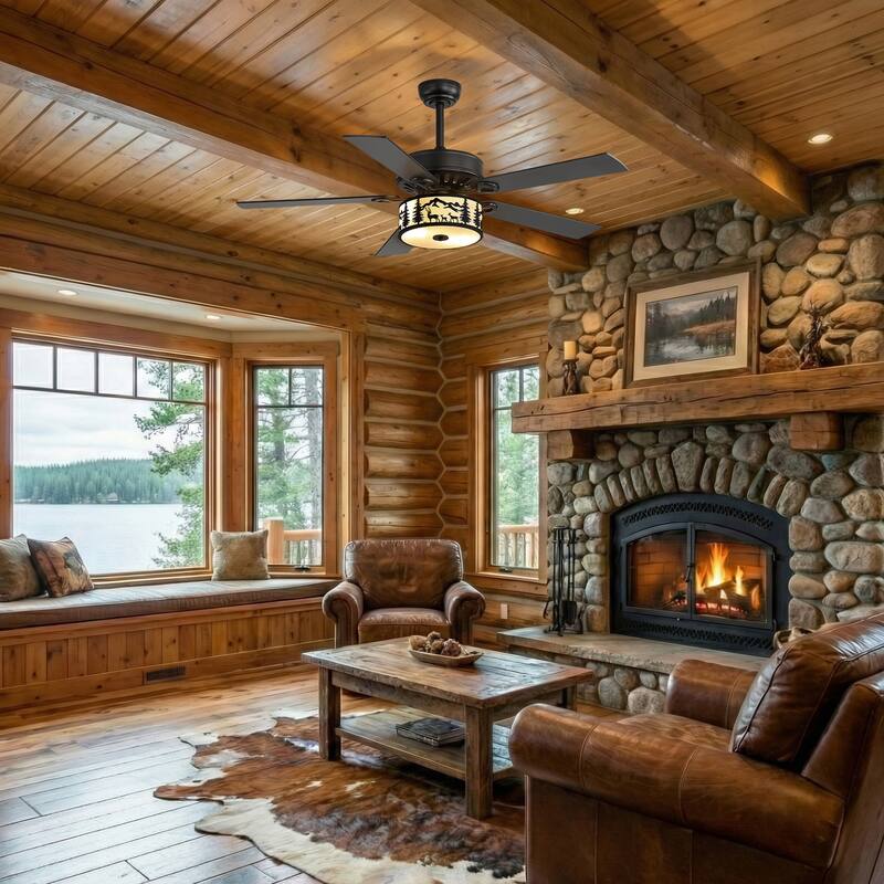 52-inch Reversible 5-Blade Caged Ceiling Fan with Light and Remote