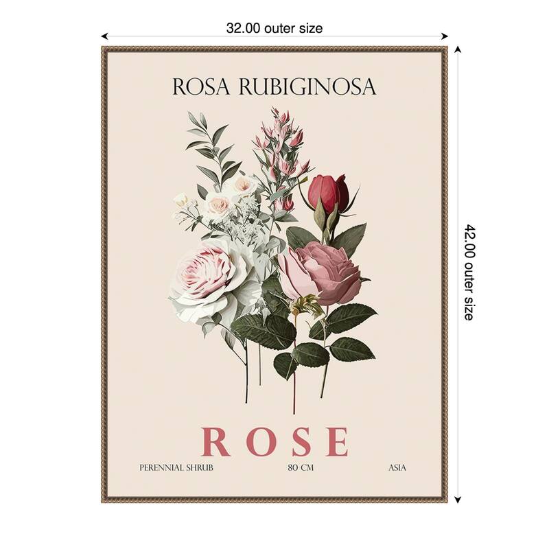 Vintage Botanical Rose Illustration by Christopher Giampietro Framed Canvas Wall Art Print - Gold - 32 x 42 in