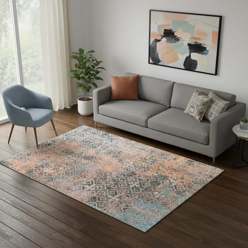 HomeRoots Abstract Contemporary Rectangle Area Rug - 5' X 8' - 5' X 8'