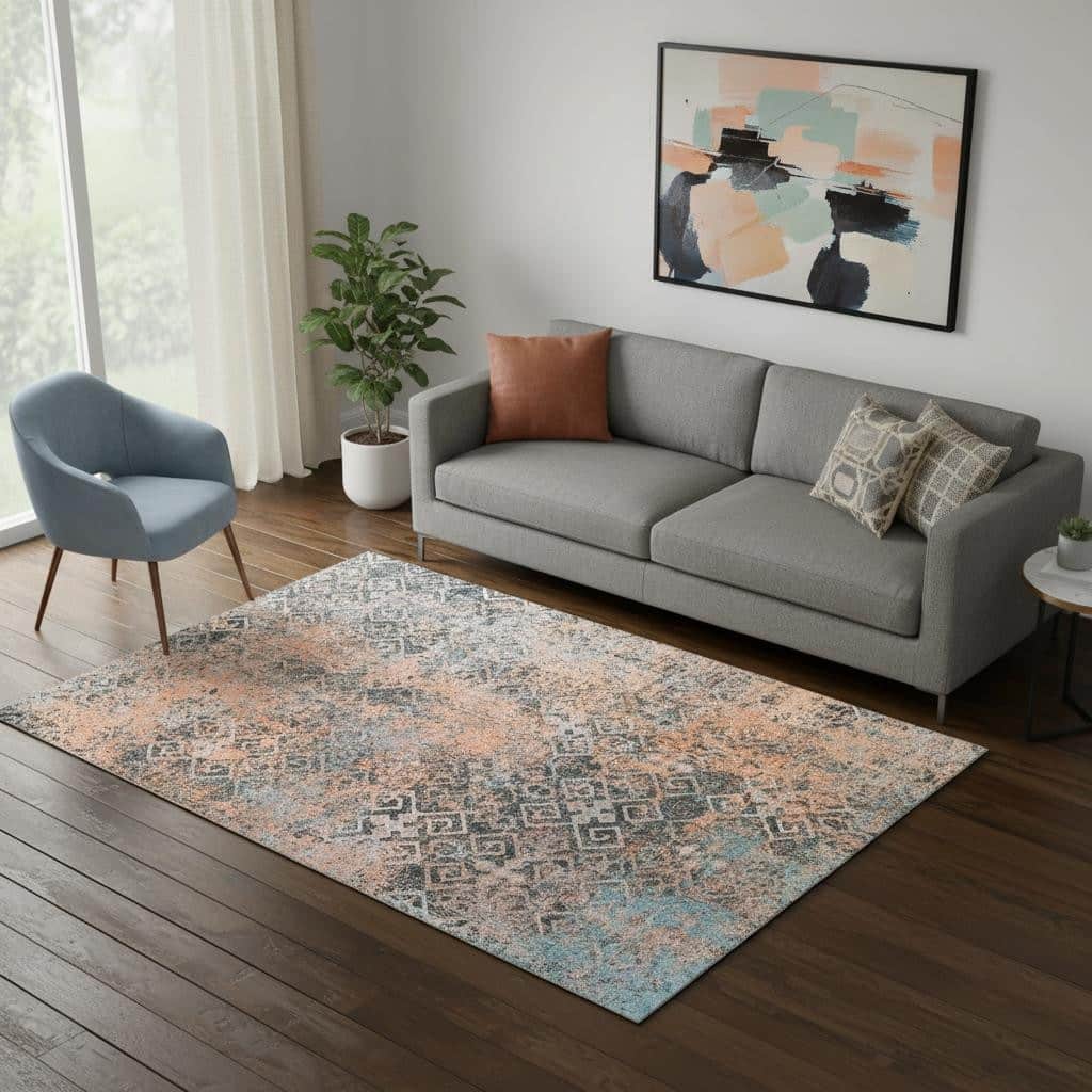 HomeRoots Abstract Contemporary Rectangle Area Rug - 5' X 8'