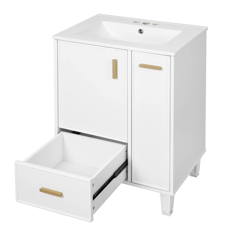 24"Bathroom Vanity with Sink,Bathroom Cabinet with Door Shelf,Deep Drawer,2-Tier Pull-Out Basket,Solid Wood Frame and MDF Board