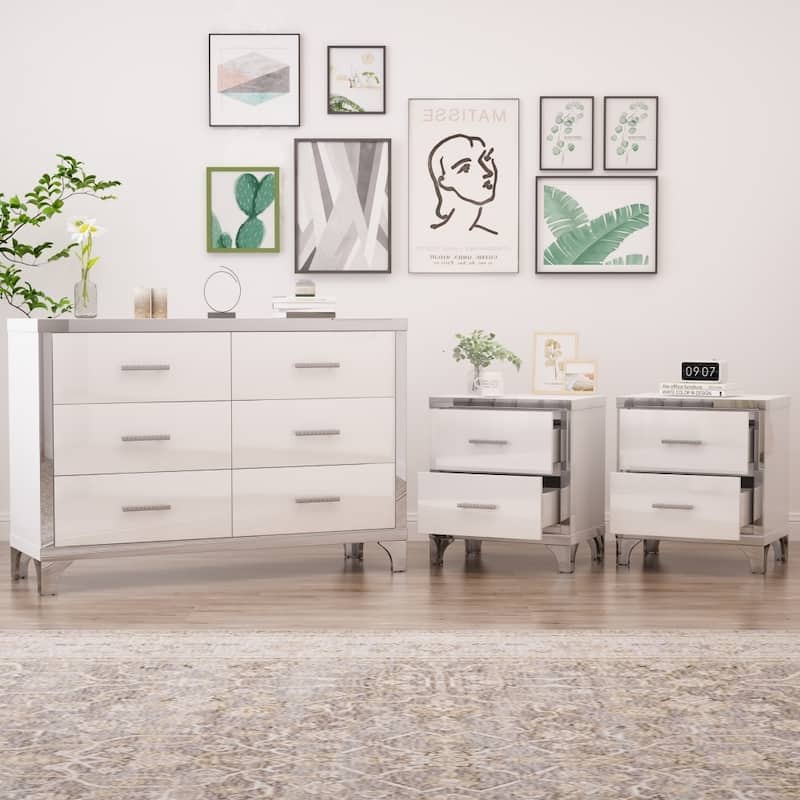 Elegant 3-Piece Mirror Decoration Bedroom Set with Dresser and 2 Nightstands