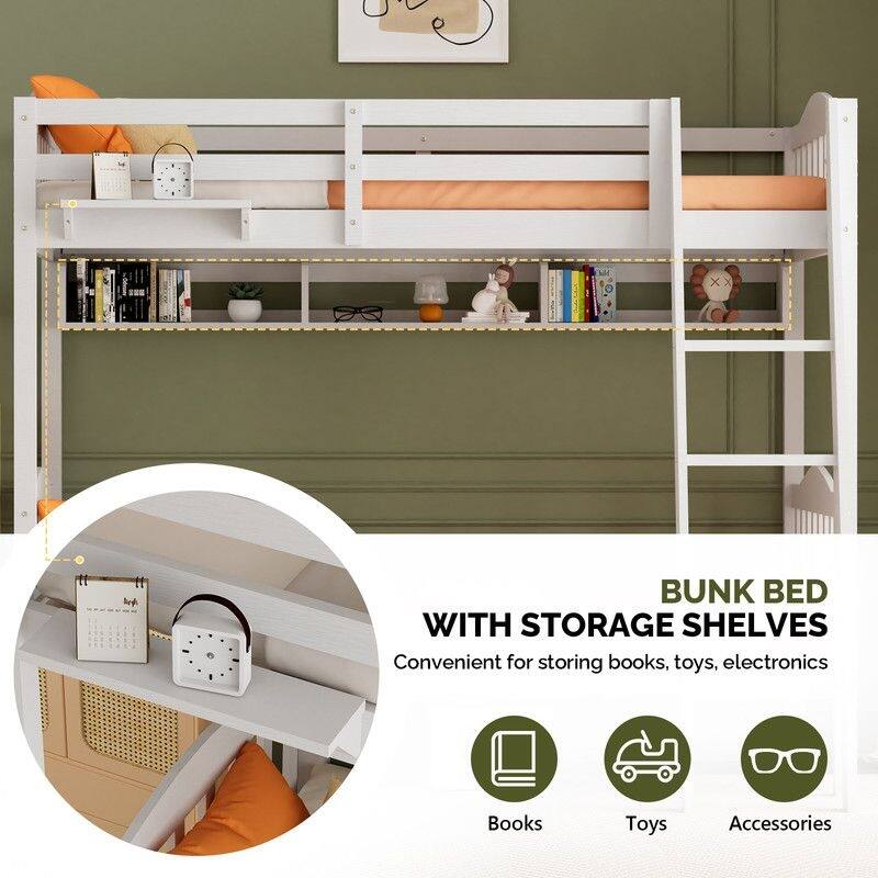 Twin Over Twin Solid Wood Bunk Bed for Kids and Adults, No Box Spring Required