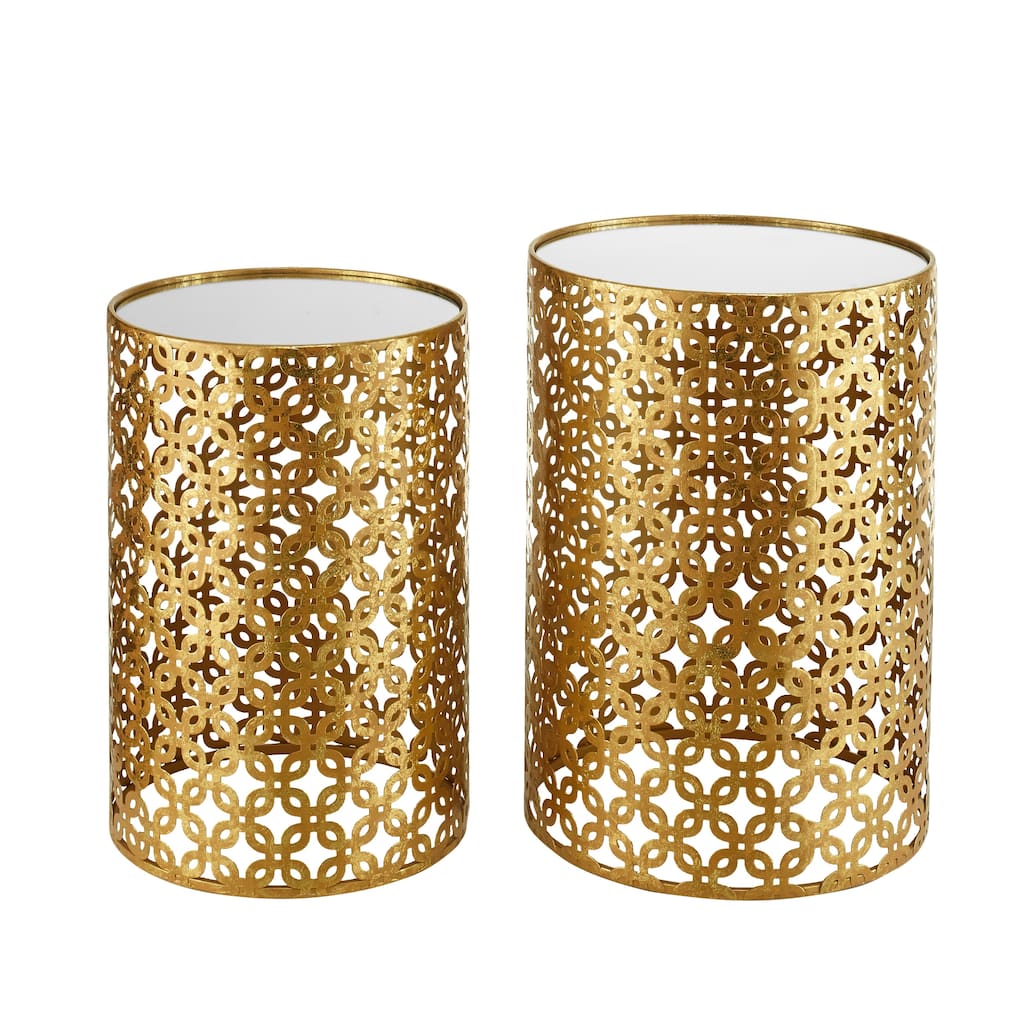 Round Nested Table with Mirrored Top - 21.75" - Gold - Set of 2