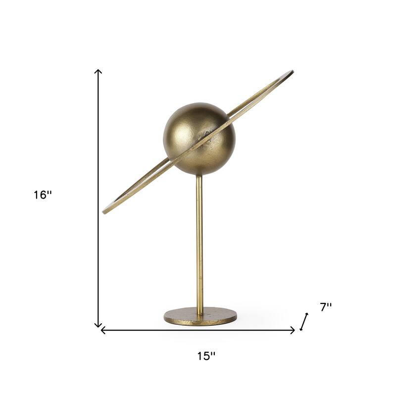 HomeRoots 16" Gold Iron Solar System Tabletop Sculpture - 15.00 in. x 16.00 in. x 7.00 in.
