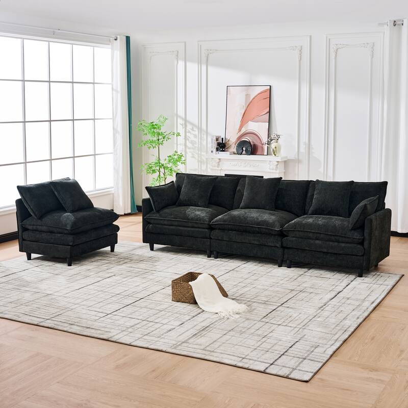 U-Shaped Modular Sectional Sofa, Comfy Deep Seat Cloud Couch with 2 Movable Ottomans, Large 4 Seat Sofa with Pillows