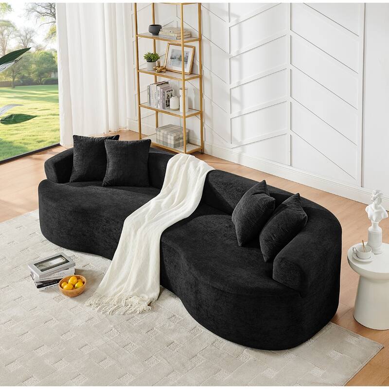 Modern Cloud 4 Seater Sectional Curved Sofa, Minimalist Compression Living Room Couch, No Assembly Needed, Chenille