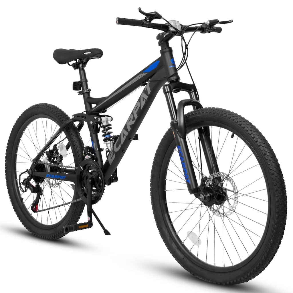24 Inch Mountain Bike, 21-Speed Trail Commuter City Bicycle, Outdoor Adventure Steel Bike with Rear Dual-Shock Absorption