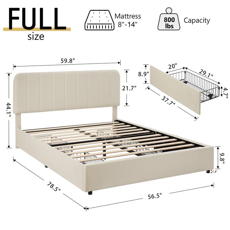 Javlergo Upholstered Platform Bed Frame with Storage Drawers and Adjustable Headboard, No Box Spring Needed