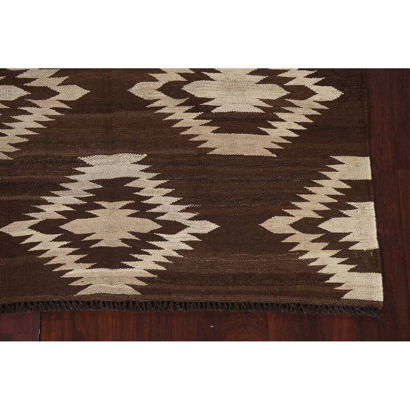 Geometric Tribal Natural Dye Kilim Oriental Wool Area Rug Hand-woven - 4'8" x 6'8"