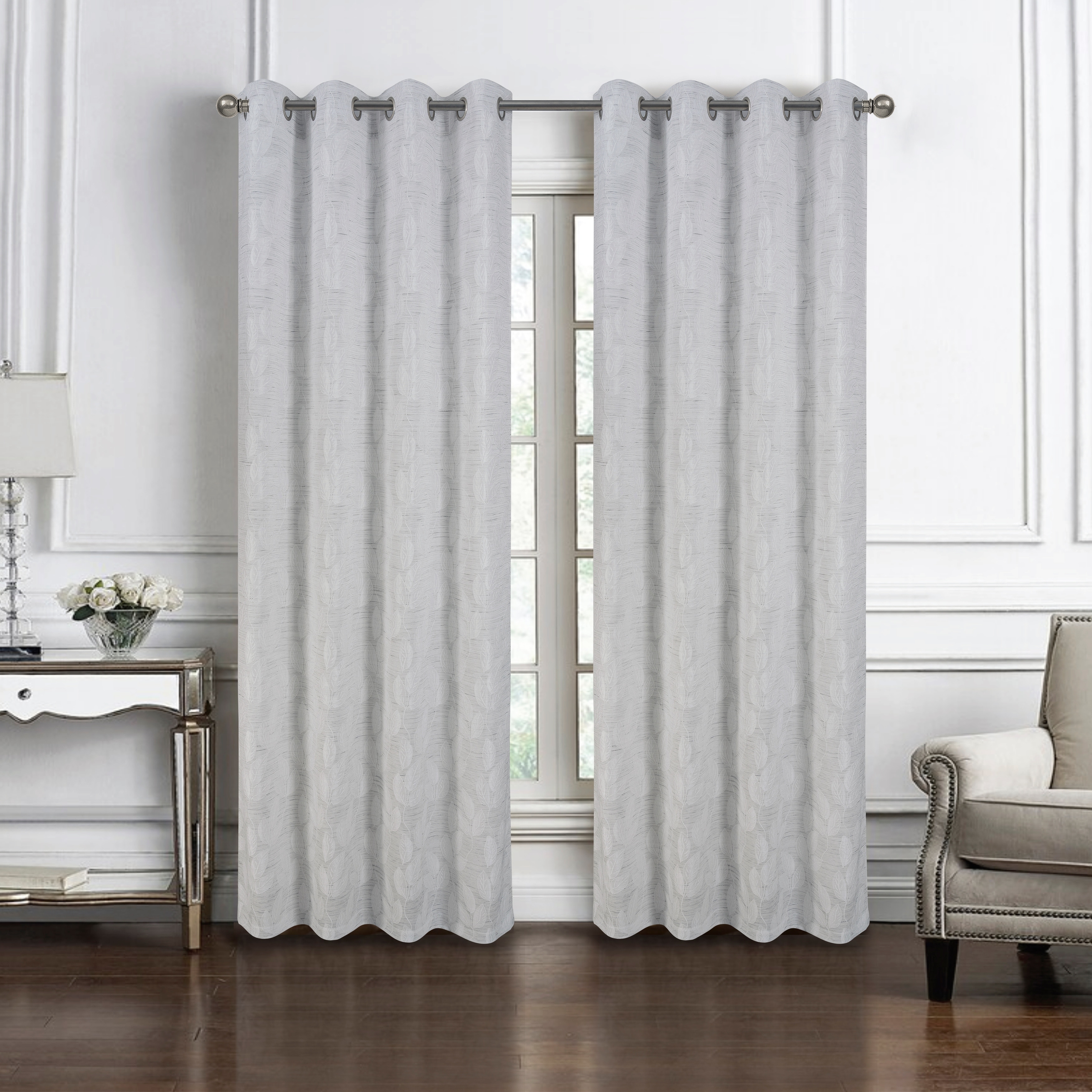 Lively Leaf Woven Jacquard Window Curtain Panel Pair