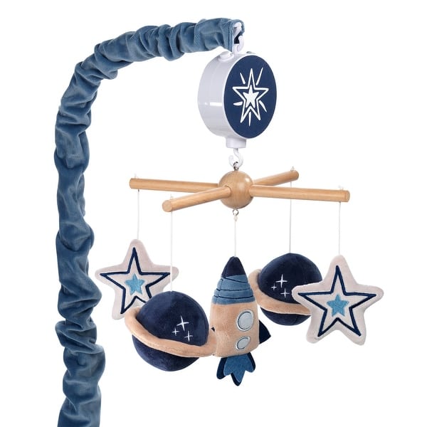 slide 2 of 7, Lambs & Ivy Sky Rocket Planets/Stars Musical Baby Crib Mobile Soother Toy- Blue