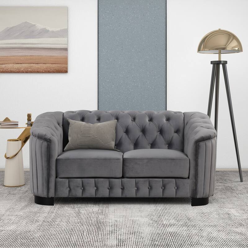 3-Piece 6-Seat Velvet Sofa Set (3+2+1) with Tufted Back & Rubber Wood Legs