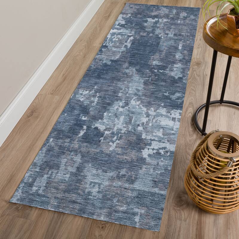 Machine Washable Indoor/ Outdoor Ombre Abstract Chantille Rug