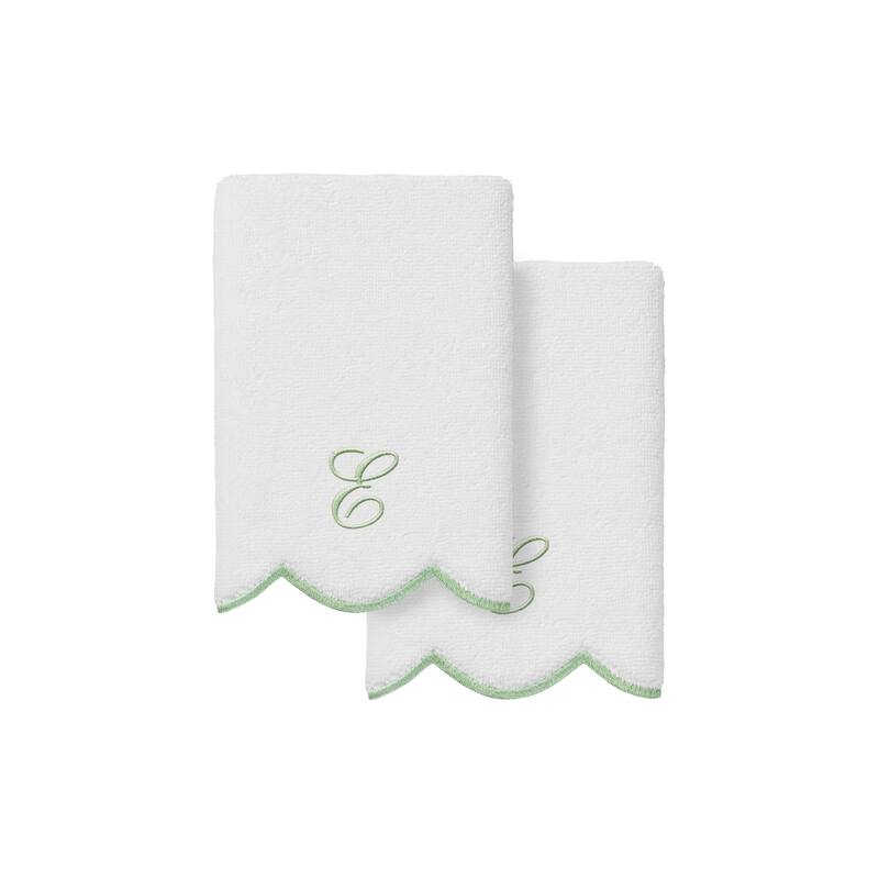 Authentic Hotel and Spa 100% Turkish Cotton Green ADORNIA Scallop Personalized 2 Piece Fingertip Towel Set - 2 Fingertip Towels - E