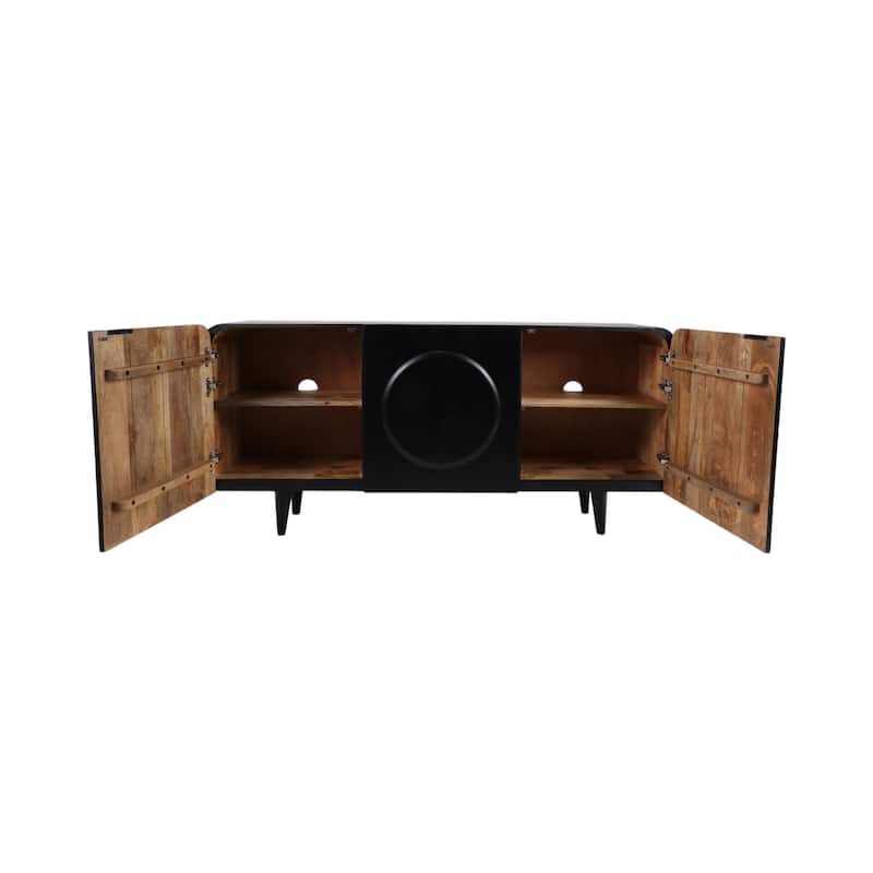 Wood and Oak Veneer Cabinet with Circular Panel Design - 63" Black - 63" x 15" x 30"