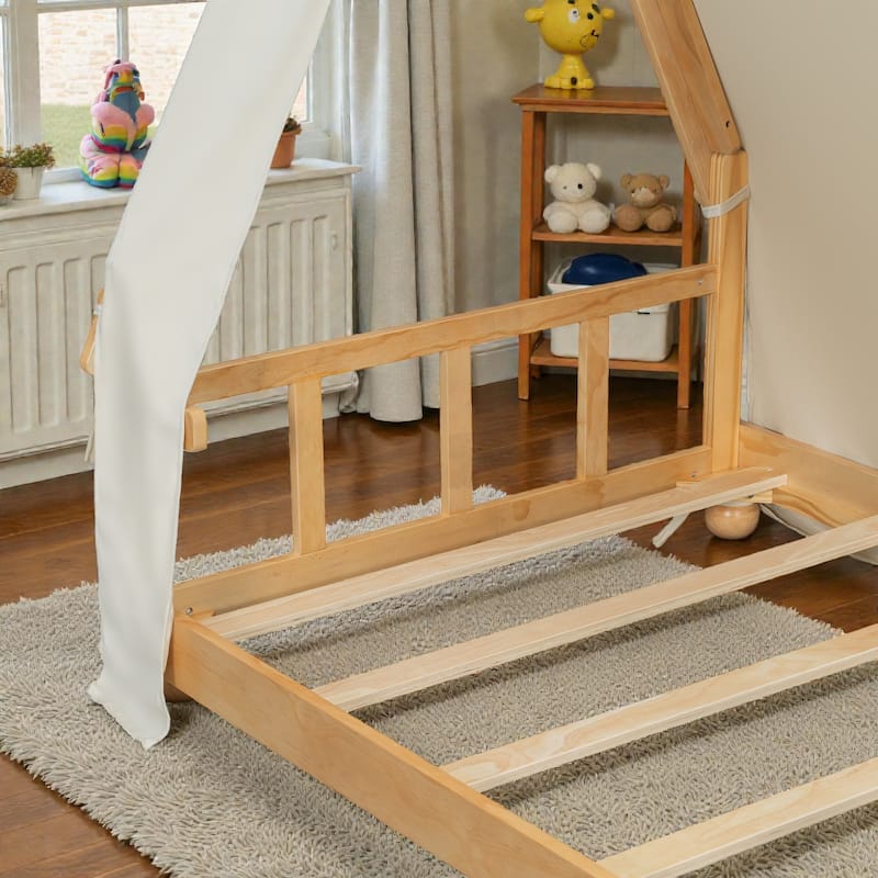 Twin/Full House Bed with Detachable Tent and Skylight, Kids Cabin Bed with Canopy, Light, and Forest-Themed Accents