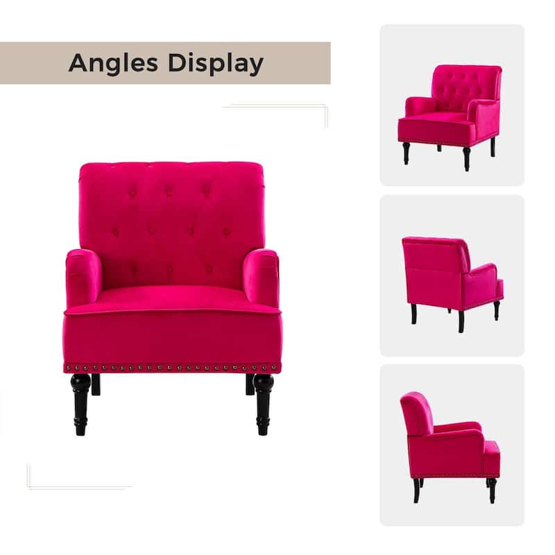 Geltrude Transitional Upholstered Button Tufted Club Chair with turned wooden Legs by HULALA HOME