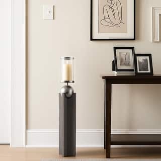 Candle Holder - Gray Wood Pillar with Metal Sphere